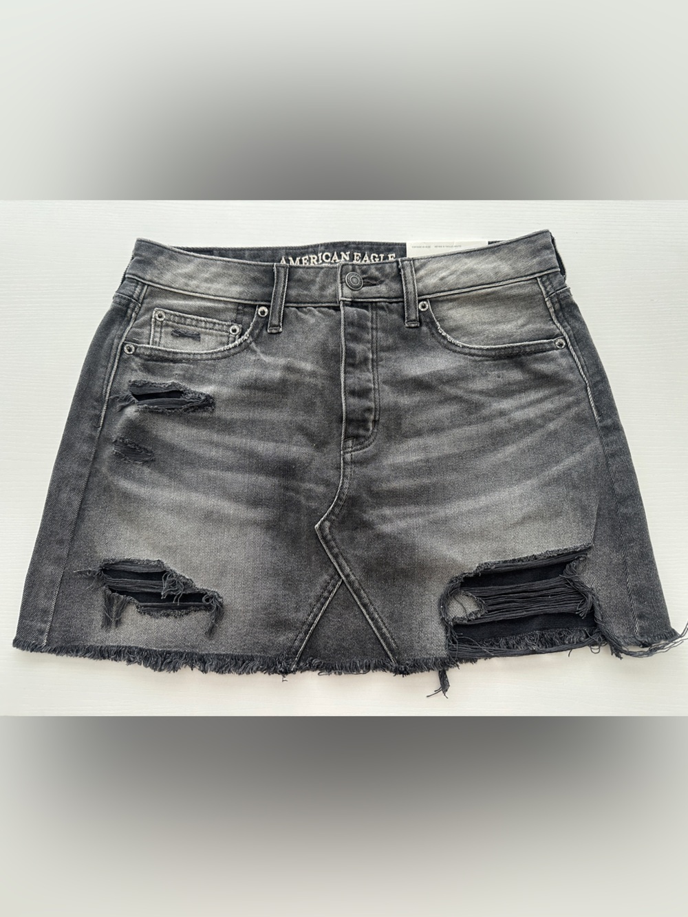 American Eagle Outfitters Black Washed Distressed Denim Mini Skirt